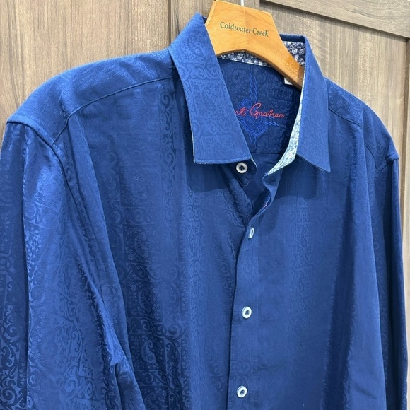 Robert Graham Large Button Up Shirt Blue Printed Cuffs - Picture 3 of 16